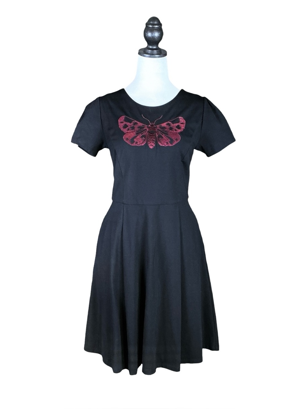 ModCloth Retro Whimsigoth Dark Academia Cottagecore Embroidered Moth Dress M - Picture 2 of 8